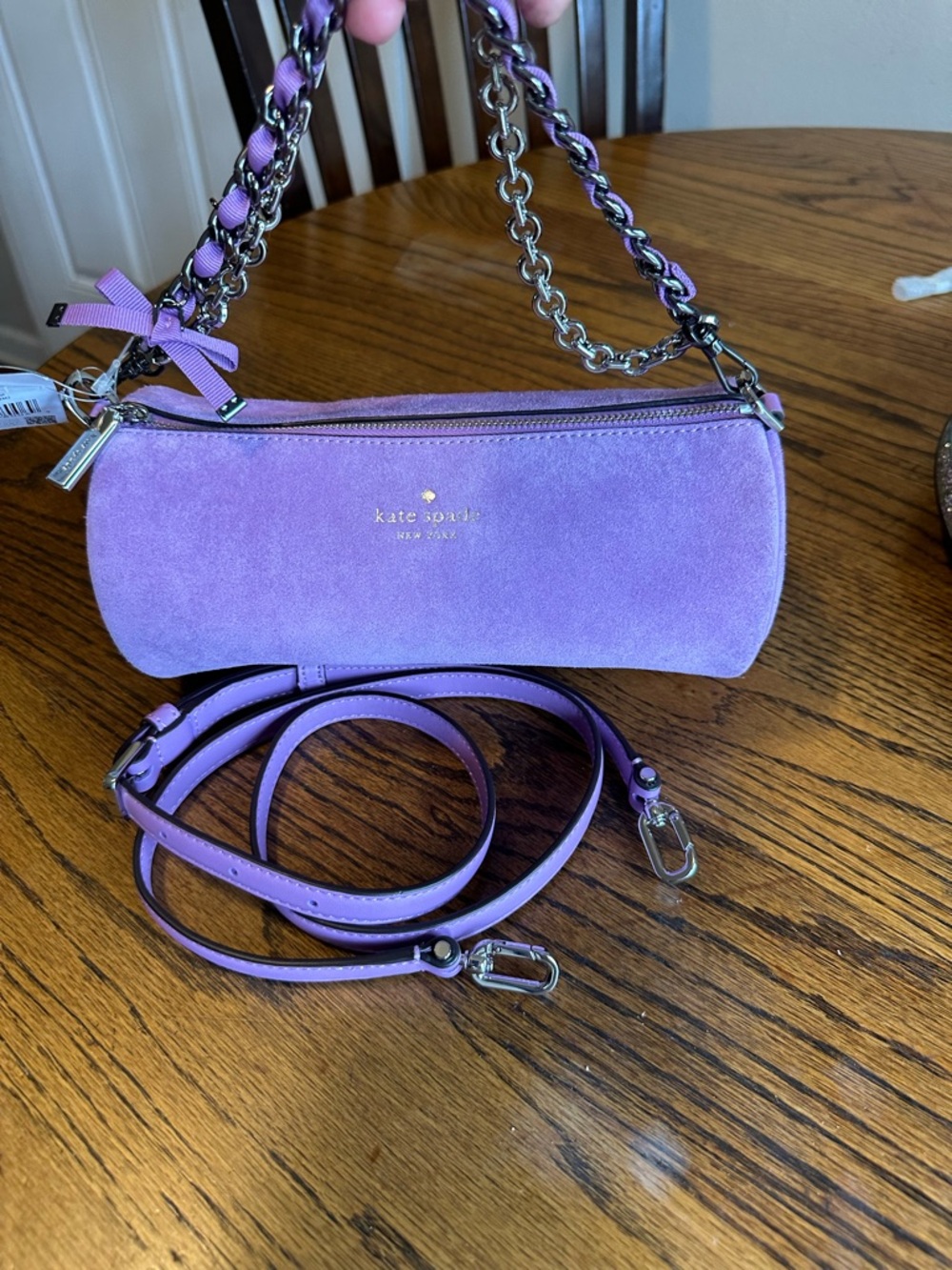 kate spade Lilac Suede Mini Barrel Bag with Chain Handle - Picture 3 of 6